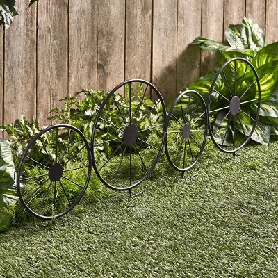 The Lakeside Collection Lakeside Metal Wagon 4-Wheel Decorative Garden Stake Fence Decoration 3 The Lakeside Collection Lakeside Metal Wagon 4-Wheel Decorative Garden Stake Fence Decoration