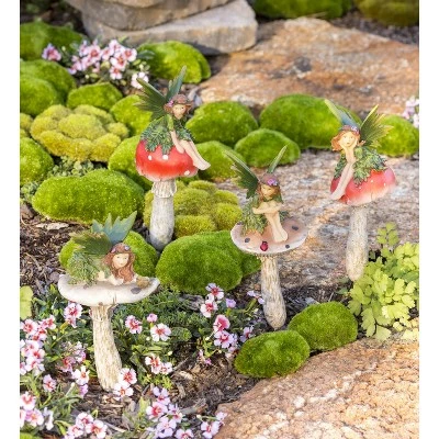 Evergreen Fairy On Mushrooms Garden Stakes 2 Evergreen Fairy On Mushrooms Garden Stakes