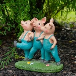 Northlight 8" Three Pigs Dancing in Blue Overalls Outdoor Garden Statue