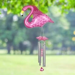 33.85" Flamingo Fluttering Wings Wind Chime Pink - Exhart
