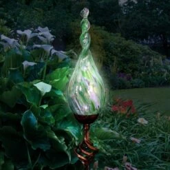 36" Pearlized Glass Solar Flame Stake Green - Exhart