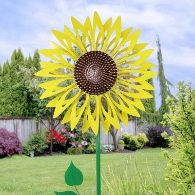 47.5" Metal Kinetic Sunflower Garden Stake Green/Brown/Yellow - Exhart 3 47.5" Metal Kinetic Sunflower Garden Stake Green/Brown/Yellow - Exhart