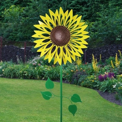 47.5" Metal Kinetic Sunflower Garden Stake Green/Brown/Yellow - Exhart 7 47.5" Metal Kinetic Sunflower Garden Stake Green/Brown/Yellow - Exhart - Image 5