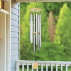 Large Metal and Wood Wind Chime Silver - Exhart