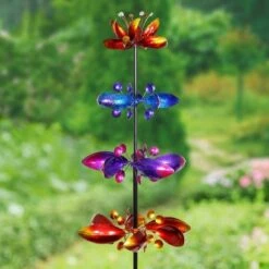 76" Kinetic Garden Stake With 4 Metal Floral Spinner - Exhart