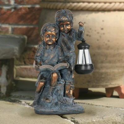 Solar Faux Bronze Garden Statue Brown - Exhart 4 Solar Faux Bronze Garden Statue Brown - Exhart - Image 2