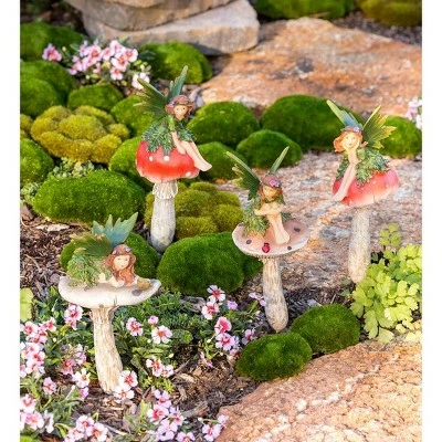 Wind & Weather Fairies On Mushrooms Garden Stakes, Set of 4 4 Wind & Weather Fairies On Mushrooms Garden Stakes, Set of 4 - Image 2