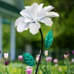 39" Metal Rose Spinning Garden Stake White - Exhart