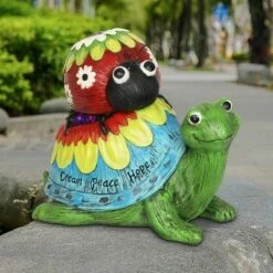 9.25" Resin Garden Turtle and Lady Bug Statue - Exhart