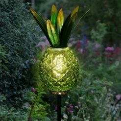29" Glass and Metal Solar Pineapple Garden Stake Green - Exhart