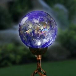 31" Resin Solar Pearlized Glass Honeycomb Finial Garden Stake Blue - Exhart
