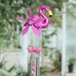 Metal Flamingo Spinning Wind Chime Pink - Exhart