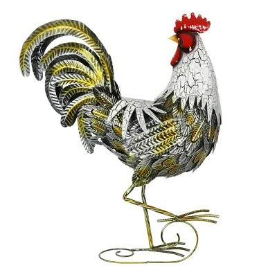 24.88" Metal Rooster Statue White/Gold - Exhart 8 24.88" Metal Rooster Statue White/Gold - Exhart - Image 6