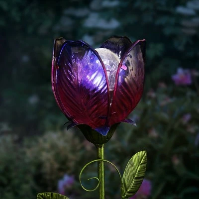35.8" Metal and Glass Solar Flower Stake Purple - Exhart 3 35.8" Metal and Glass Solar Flower Stake Purple - Exhart