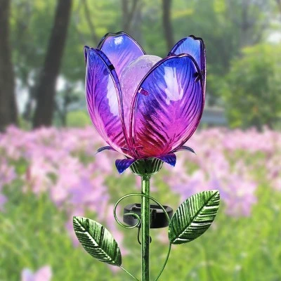 35.8" Metal and Glass Solar Flower Stake Purple - Exhart 4 35.8" Metal and Glass Solar Flower Stake Purple - Exhart - Image 2