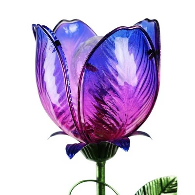 35.8" Metal and Glass Solar Flower Stake Purple - Exhart 5 35.8" Metal and Glass Solar Flower Stake Purple - Exhart - Image 3
