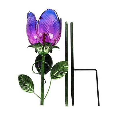 35.8" Metal and Glass Solar Flower Stake Purple - Exhart 7 35.8" Metal and Glass Solar Flower Stake Purple - Exhart - Image 5