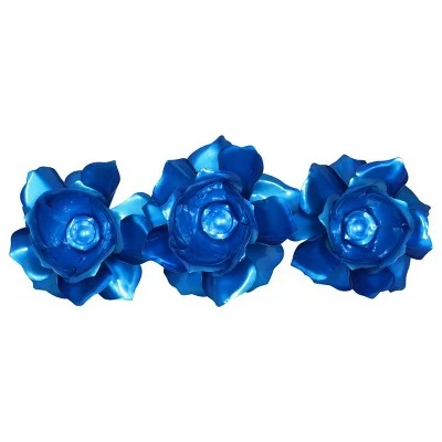 54" Metal Triple Rose Spinning Stake Metallic Blue - Exhart 4 54" Metal Triple Rose Spinning Stake Metallic Blue - Exhart - Image 2