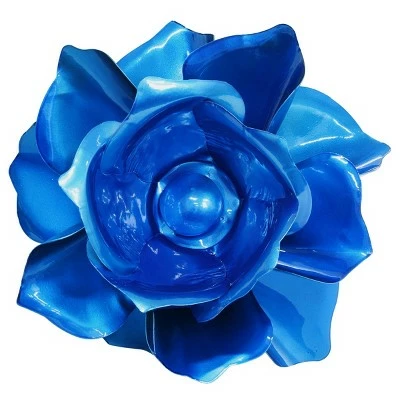 54" Metal Triple Rose Spinning Stake Metallic Blue - Exhart 5 54" Metal Triple Rose Spinning Stake Metallic Blue - Exhart - Image 3