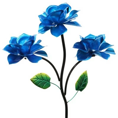 54" Metal Triple Rose Spinning Stake Metallic Blue - Exhart 7 54" Metal Triple Rose Spinning Stake Metallic Blue - Exhart - Image 5