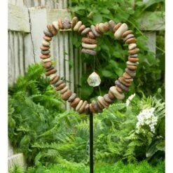 Wind & Weather Resin Rock Heart Decorative Garden Stake With Metal Post