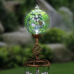 46.25" Solar Glass Ball Wind Chime Green - Exhart