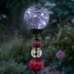 29.5" Solar Crackle Glass Ball and Bead Stake - Exhart