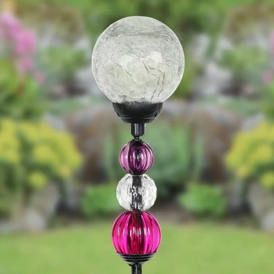 29.5" Solar Crackle Glass Ball and Bead Stake - Exhart 4 29.5" Solar Crackle Glass Ball and Bead Stake - Exhart - Image 2