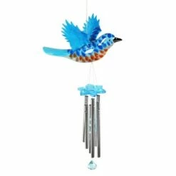9.25" Metal and Plastic Solar Bird Fluttering Wings Wind Chime Blue - Exhart -Cheap Garden Decor Store unnamed file 3844
