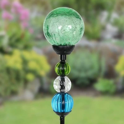 29.5" Crackle Glass Solar Ball and Bead Stake Green - Exhart 4 29.5" Crackle Glass Solar Ball and Bead Stake Green - Exhart - Image 2