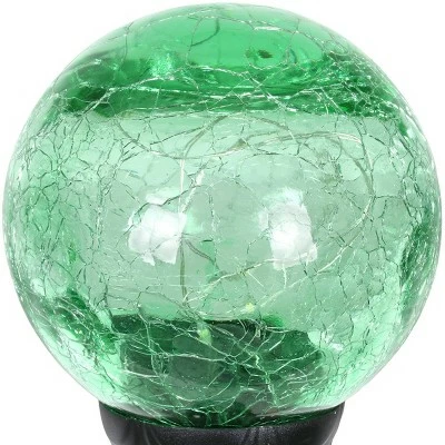 29.5" Crackle Glass Solar Ball and Bead Stake Green - Exhart 5 29.5" Crackle Glass Solar Ball and Bead Stake Green - Exhart - Image 3