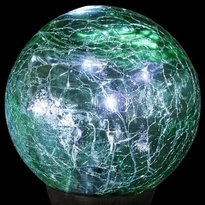 29.5" Crackle Glass Solar Ball and Bead Stake Green - Exhart 7 29.5" Crackle Glass Solar Ball and Bead Stake Green - Exhart - Image 5