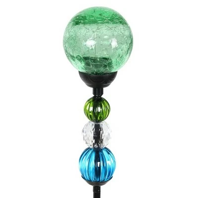 29.5" Crackle Glass Solar Ball and Bead Stake Green - Exhart 8 29.5" Crackle Glass Solar Ball and Bead Stake Green - Exhart - Image 6