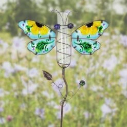 36.22" Metal Butterfly Rain Gauge Garden Stake Blue - Exhart