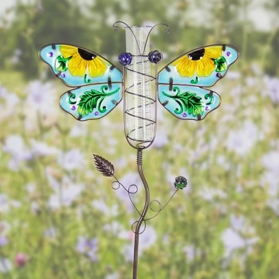36.22" Metal Butterfly Rain Gauge Garden Stake Blue - Exhart 3 36.22" Metal Butterfly Rain Gauge Garden Stake Blue - Exhart
