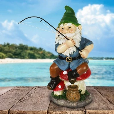 11.22" Resin Fishing Frankie Gnome Statue - Exhart 3 11.22" Resin Fishing Frankie Gnome Statue - Exhart