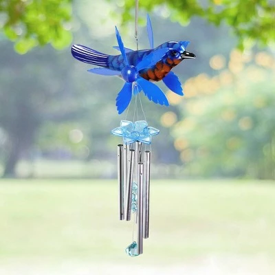 24" Metal Bird Spinning Wings Wind Chime Blue - Exhart 3 24" Metal Bird Spinning Wings Wind Chime Blue - Exhart