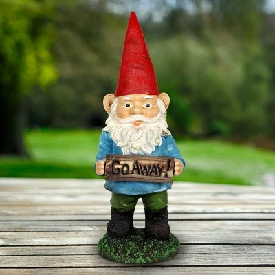 13" Resin Gilbert the Go Away Sign Gnome - Exhart 3 13" Resin Gilbert the Go Away Sign Gnome - Exhart