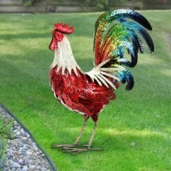 24.25" Metal Garden Rooster Statue Red - Exhart