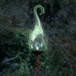 48" Pearlized Glass Solar Flame Stake Green - Exhart