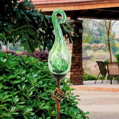 48" Pearlized Glass Solar Flame Stake Green - Exhart 3 48" Pearlized Glass Solar Flame Stake Green - Exhart - Image 2