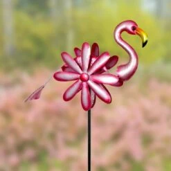 75" Metal Flamingo Double Sided Spinner Stake Pink - Exhart
