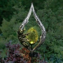38" Resin Solar Teardrop Garden Stake With Amber Glass Silver - Exhart
