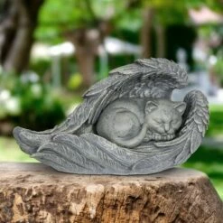 6.3" Resin Cat In Angel Wings Statue Gray - Exhart