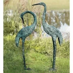 Wind & Weather Aluminum Crane Garden Sculptures with Patina Finish, Set of 2