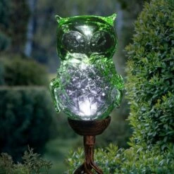 42" Solar Resin/Glass Owl Garden Stake Green - Exhart