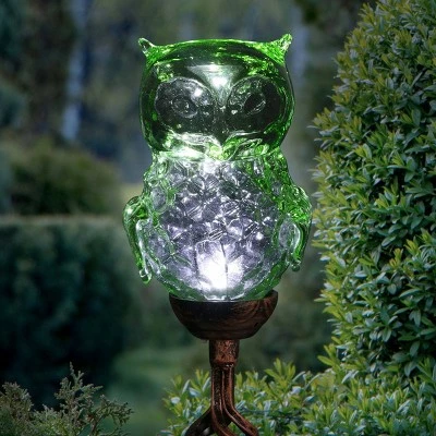 42" Solar Resin/Glass Owl Garden Stake Green - Exhart 2 42" Solar Resin/Glass Owl Garden Stake Green - Exhart