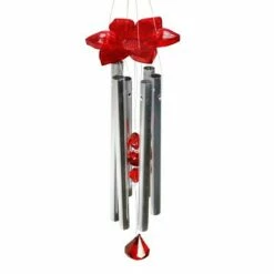 9.25" Plastic and Metal Solar Cardinal Fluttering Wings Wind Chime Red - Exhart