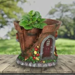 7.48" Resin Solar Fairy House Flower Pot - Exhart -Cheap Garden Decor Store unnamed file 4160
