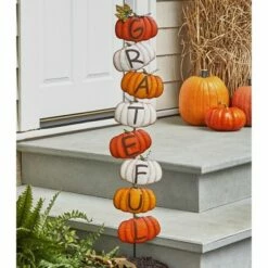 The Lakeside Collection Lakeside Stacked Pumpkins Grateful Garden Stake Greetings Sentiment Sign